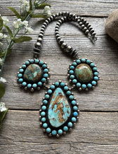 Load image into Gallery viewer, Navajo Sterling Silver Royston Turquoise Cluster Lariat Y Bead Necklace KY