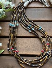 Load image into Gallery viewer, Sterling Silver Multi Strand Stone Tigers Eye Pearls Bead Necklace 24 Inch