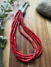 Load image into Gallery viewer, Sterling Silver Multi Strand Red Coral Pearls Bead Necklace 22 Inch