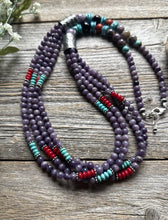 Load image into Gallery viewer, Sterling Silver Multi Strand Stone Purple Pearls Bead Necklace. 30 inch