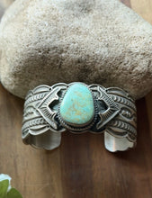 Load image into Gallery viewer, Navajo Native American Sterling Silver Blue Turquoise Cuff Bracelet Maloney