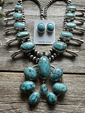 Load image into Gallery viewer, Navajo Sterling Silver White Water Turquoise Squash Blossom Pearls Necklace G