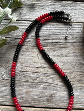 Load image into Gallery viewer, Sterling Silver Black Onyx W Red Coral Bead Necklace. 18 Inch