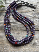 Load image into Gallery viewer, Sterling Silver Multi Strand Stone Purple Pearls Bead Necklace. 24 inch