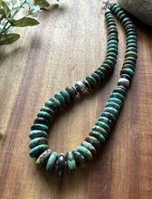 Load image into Gallery viewer, Sterling Silver Graduated Green Turquoise Rondelle Bead Necklace. 18 inch