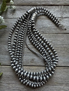4,5,6,7,8 Multi Strand 925 Sterling Silver Oxidized Pearls Bead Necklace 24 Inch