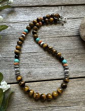 Load image into Gallery viewer, Southwestern 925 Sterling Silver Multi Stone Tigers Eye Bead Necklace 20 inch
