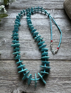 Vintage Native American Sterling Silver Blue Magnesite Bead Necklace 32 Inch