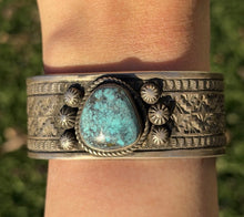 Load image into Gallery viewer, Navajo Native American Sterling Silver Turquoise Cuff Bracelet Maloney