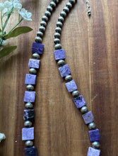 Load image into Gallery viewer, Sterling Silver Purple Charoite W Pearls Bead Necklace. 18 Inch Gift