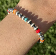 Load image into Gallery viewer, Multi Stone 6mm 7 Inch 925 Sterling Silver Pearls Bead Bracelet