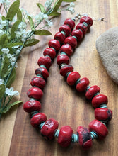 Load image into Gallery viewer, Heavy Chunky Sterling Silver Red Coral Bead Necklace. 20 inch Gift