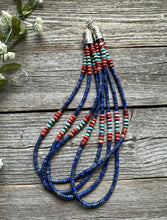 Load image into Gallery viewer, Sterling Silver Multi Strand Stone Lapis Spiny Turquoise Bead Necklace. 20 inch