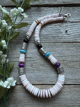 Load image into Gallery viewer, Sterling Silver Multi Stone Pink Conch Kokopelli Bead Necklace 18 Inch