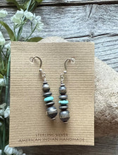 Load image into Gallery viewer, Sterling Silver Blue Turquoise W Pearls Bead Drop Earrings. 1.75 Inch