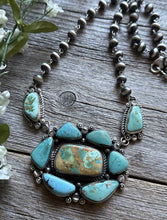 Load image into Gallery viewer, Navajo Sterling Silver Turquoise Cluster Pendant Rosary Bead Necklace 20 Inch KY