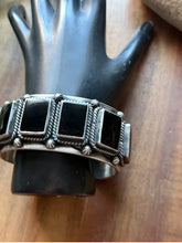 Load image into Gallery viewer, Navajo Native American Sterling Silver Black Onyx Row Cuff Bracelet D Delgarito