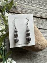 Load image into Gallery viewer, Southwestern 925 Sterling Silver Corrugated Pearls Bead Earrings. 2.25 Inch