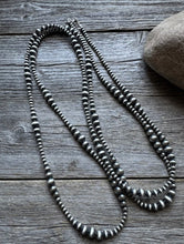 Load image into Gallery viewer, 4mm - 8mm Multi Graduated Sterling Silver Oxidized Pearls Bead Necklace 60 Inch