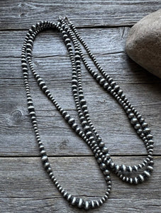 4mm - 8mm Multi Graduated Sterling Silver Oxidized Pearls Bead Necklace 60 Inch