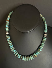 Load image into Gallery viewer, Sterling Silver Graduated Turquoise Rondelle Bead Necklace 18 inch Gift