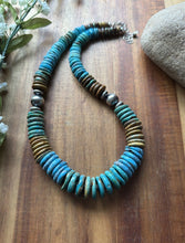 Load image into Gallery viewer, Sterling Silver Graduated Blue Green Turquoise Bead Necklace. 18 inch Gift
