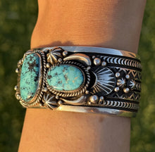 Load image into Gallery viewer, Navajo Native Sterling Silver Turquoise Cuff Bracelet H Piasso