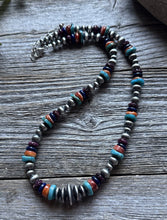 Load image into Gallery viewer, Southwestern Sterling Silver Multi Stone W Pearls Bead Necklace. 18 inch