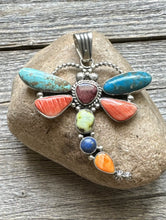 Load image into Gallery viewer, Navajo Sterling Silver Multi Stone Turquoise Dragonfly Pendant Charles Johnson
