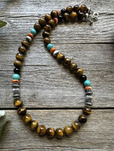 Load image into Gallery viewer, Southwestern 925 Sterling Silver Multi Stone Tigers Eye Bead Necklace 20 inch