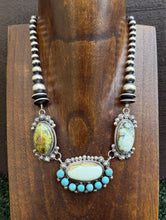 Load image into Gallery viewer, Navajo Sterling Silver Palomino Turquoise Chain Lariat Necklace K Yazzie