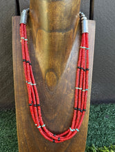 Load image into Gallery viewer, Sterling Silver Multi Strand Red Coral Bead Necklace 22 Inch