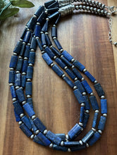 Load image into Gallery viewer, Sterling Silver Multi Strand Lapis W Pearls Bead Necklace. 24 inch