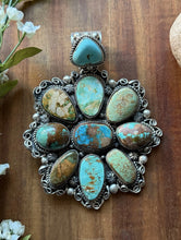 Load image into Gallery viewer, Navajo Sterling Silver Blue Green Royston Turquoise Cluster Handmade Pendant CY