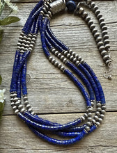 Load image into Gallery viewer, Sterling Silver Multi Strand Lapis W Pearls Bead Necklace 30 inch