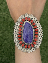Load image into Gallery viewer, Tonya Rafael Navajo Sterling Silver Purple Charoite Red Coral Cuff Ring Set