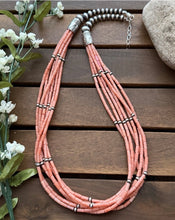 Load image into Gallery viewer, Sterling Silver Multi Strand Pink Coral W Pearls Bead Necklace 24 Inch