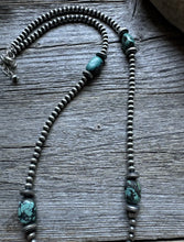 Load image into Gallery viewer, Sterling Silver Turquoise Nuggets W Pearls Bead Necklace. 22 inch