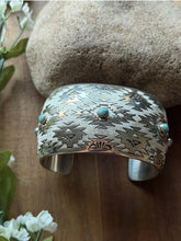 Load image into Gallery viewer, Navajo Native American Sterling Silver Turquoise Cuff Bracelet T