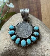 Load image into Gallery viewer, Navajo Sterling Silver Turquoise Quarter Dollar Coin Pendant. KY