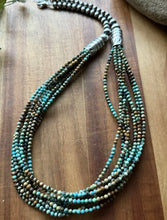 Load image into Gallery viewer, Sterling Silver Multi Strand Blue Green Turquoise Faceted Bead Necklace 24 inch