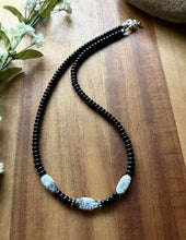 Load image into Gallery viewer, Sterling Silver Black Onyx White Buffalo Turquoise Bead Necklace 18 Inch. Gift
