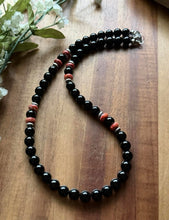 Load image into Gallery viewer, Sterling Silver Black Onyx Red Spiny Oyster Bead Necklace. 18 Inch Gift