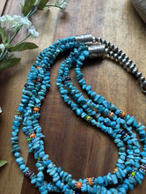 Load image into Gallery viewer, Sterling Silver Multi Strand Stone Blue Turquoise Bead Necklace. 24 inch