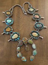 Load image into Gallery viewer, Navajo sterling silver royston cluster squash blossom necklace