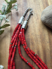 Load image into Gallery viewer, Sterling Silver Multi Strand Red Coral Pearls Bead Necklace 22 Inch
