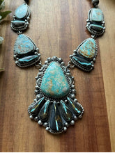 Load image into Gallery viewer, Navajo Sterling Silver Royston Black Jack Turquoise Cluster Lariat Necklace KY