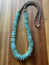 Load image into Gallery viewer, Sterling Silver Graduated Blue Turquoise W Pearls Bead Necklace 30 inch Gift