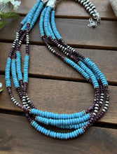 Load image into Gallery viewer, Sterling Silver Multi Strand Purple Spiny Oyster Turquoise Bead Necklace 26 Inch