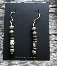 Load image into Gallery viewer, 925 Sterling Silver White Buffalo Turquoise 6mm Pearls Bead Earrings 2 Inch